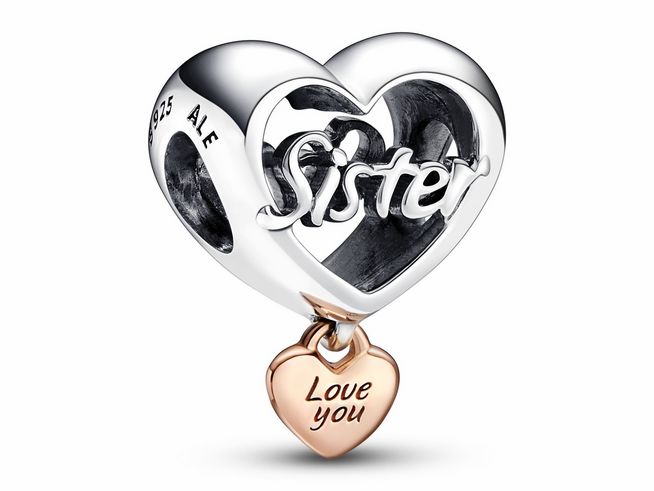 Pandora Love You Sister - Herz-Charm - 782244C00 - 585 RoségoldVerg. + Silber