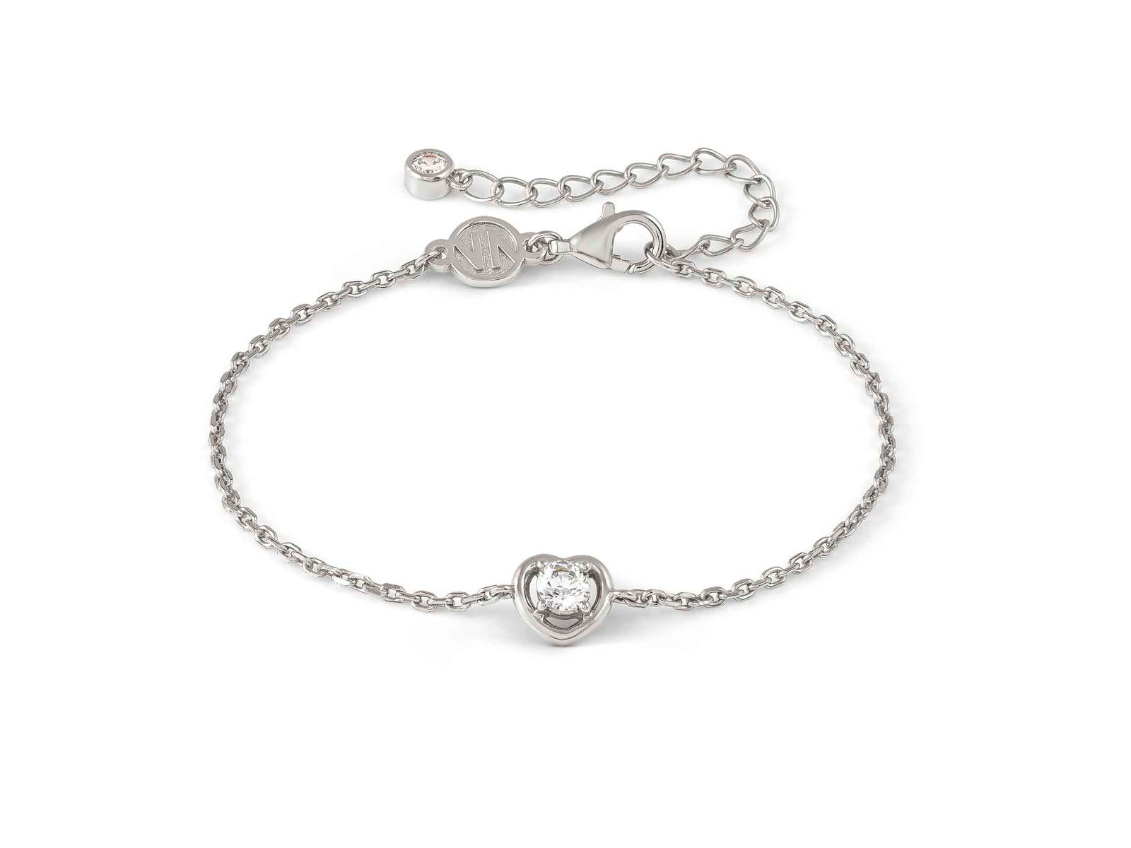 Sterling Silber Armband von Nomination mit Herzanhänger und Rhodinierung, Teil der Cosmiclove Kollektion, verstellbar von 15 bis 19 cm. Elegantes und zeitloses Schmuckstück.