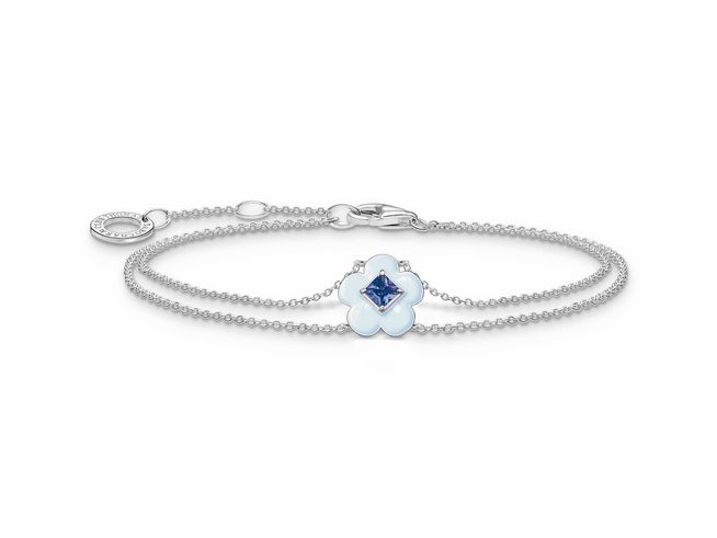 Thomas Sabo A2093-496-1-L19v Armband - Silber + Emaille + Glas-Keramik Stein - blau - Blumen - 16 - 19 cm