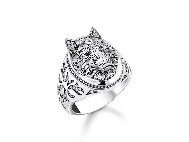 Thomas Sabo TR2452-643-21-64 Ring - Rebel Wolf Siegelring - Silber gesch. & Zirkonia - Gr. 64