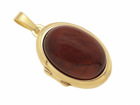 Tigerauge rotbraun Cabochon - Gold 333 Medaillon