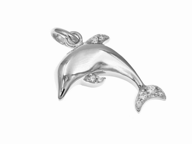 Anhänger schimmernder Delfin - Sterling Silber - rhodiniert