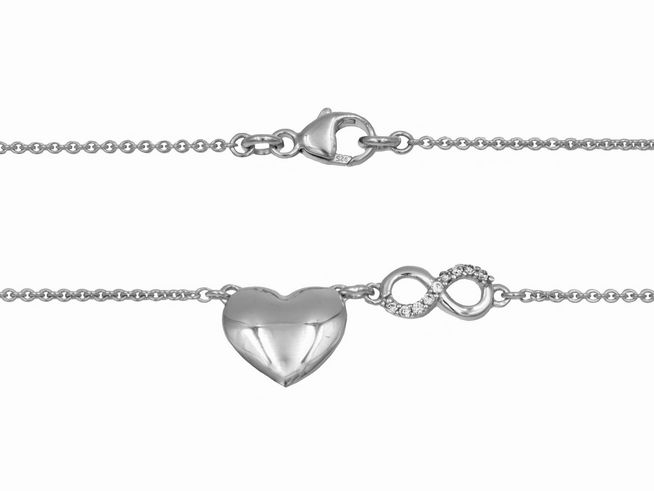 Kette mit Anhänger Herz Unendlich - 925 Sterling Silber - poliert - rhodinert - Zirkonia - 46 cm