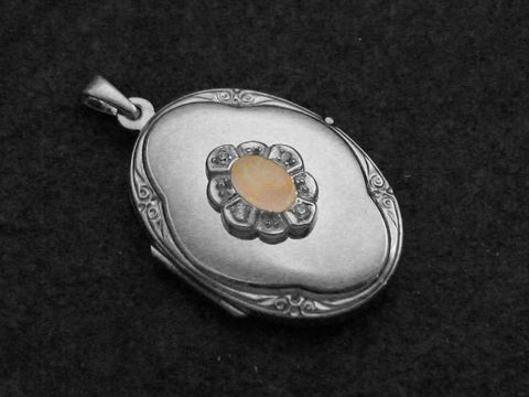 Rosenquarz rosa - Medaillon Cabochon Sterling Silber - Zirkonia