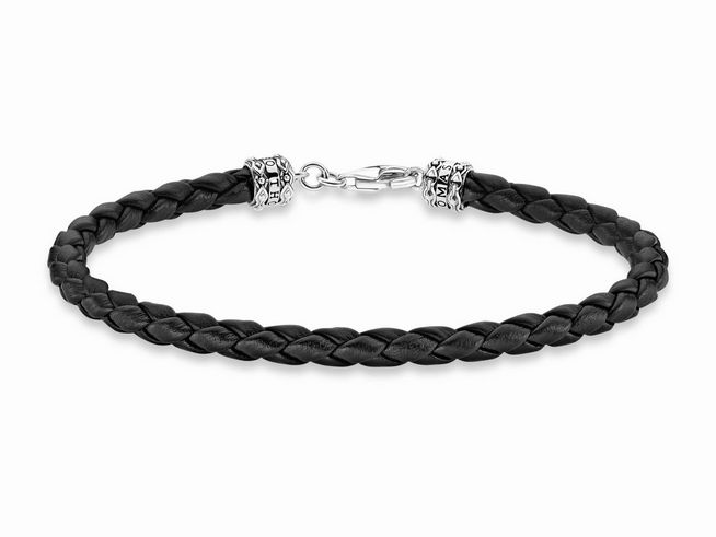 Thomas Sabo Armband - A2011-682-11-L17 Kordel - Sterling Silber - geschw. + Leder schwarz 17 cm