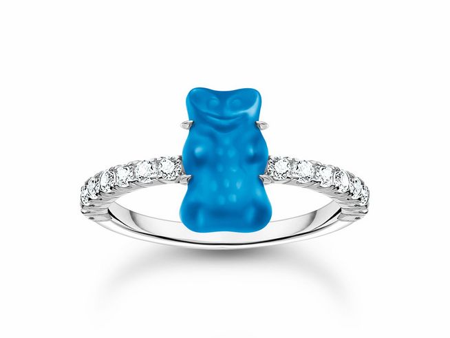 Thomas Sabo TR2459-052-1-52 HARIBO Ring mit Goldbär - Gummibärchen - BlauMini - Silber & Glas & Zirkonia - Blau- Gr. 52