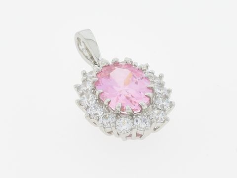 Silber Anhänger - Oval - Silber - ausdruckstark - Zirkonia pink