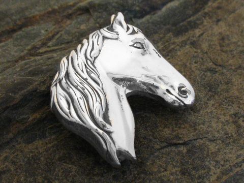 Brosche - Pferdekopf Pferd Pony - 925 Sterling Silber