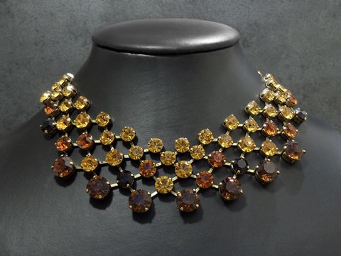 Strass Kette - weiblich - BRAUN-MIX - 43,5-47 cm - goldfarben