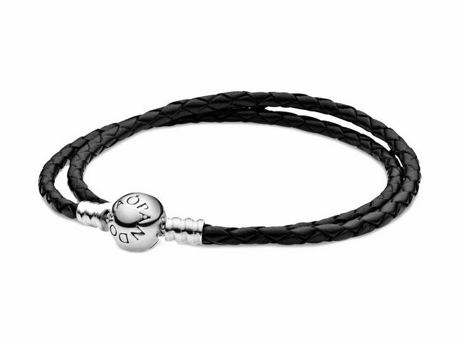 Pandora 590745CBK-D1 doppeltes schwarzes Lederarmband - 35 cm