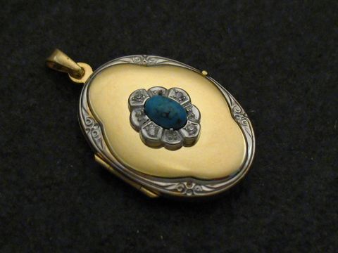 Türkis - Medaillon Cabochon Gold 333 bicolor