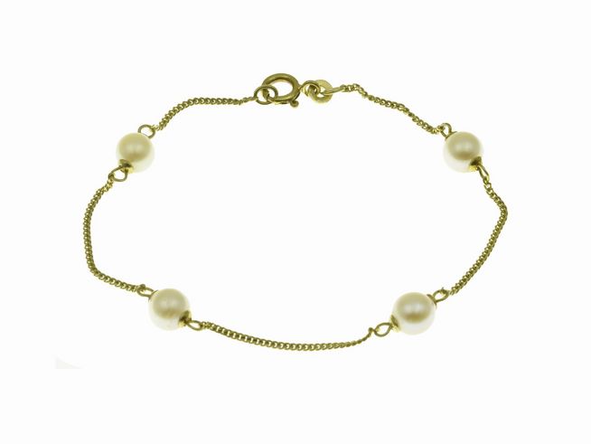 Armband Gelbgold 585 - 20 cm - 4 Zuchtperlen