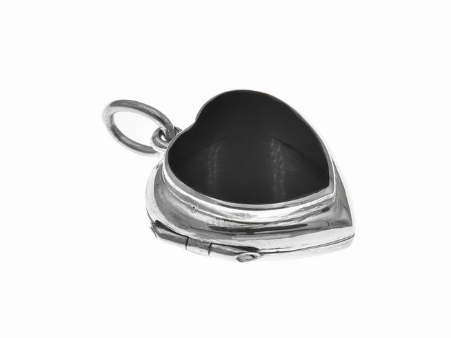 Herz mit Onyx in Sterling Silber, Foto Medaillon von Juwelier Harnisch, mit schönem Stein und eleganten Details, ideal zum Aufbewahren von Erinnerungen.