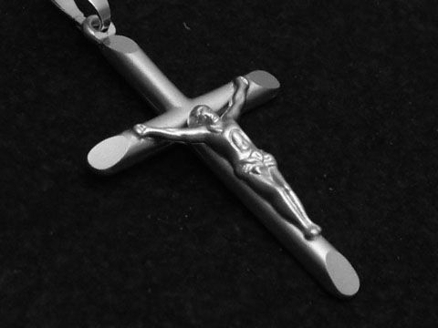 Kreuz mit Jesus teilmattiert - Anhänger Sterling Silber