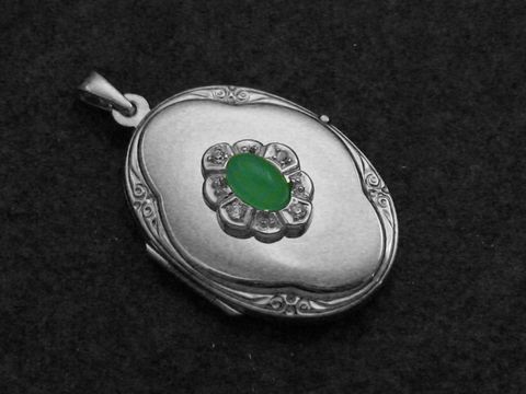 Chrysopras - Medaillon Cabochon Sterling Silber