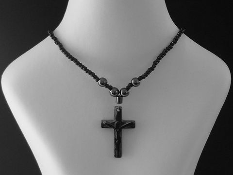 Kreuz - Hämatit Kette 45 cm - für Damen und Herren