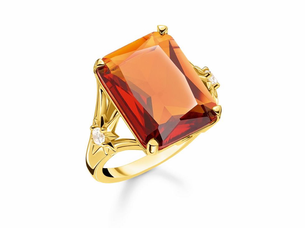 Thomas Sabo - Ring - TR2261-971-8-54 - Sterling Silber - vergoldet Gelbgold - Glas-Keramik Stein - Zirkonia - orange - Gr. 54