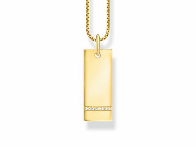 Thomas Sabo Gravur Kette & Column-Tag-Anhänger KE2135-414-14-L45V Silber verg. Gelbgold - Zirkonia - 40-45 cm