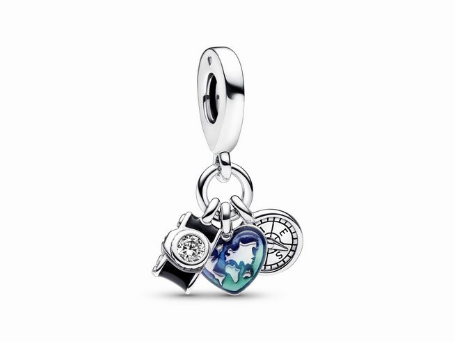 Pandora 792703C01 Kamera Herz & Kompass Dreifacher Charm-Anhänger - Sterling Silber