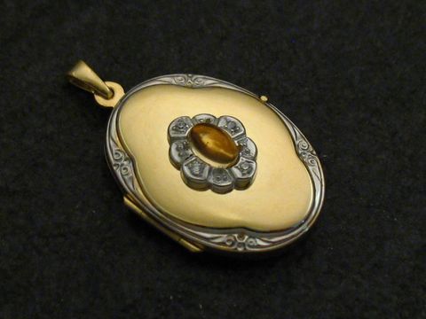 Citrin gelb - Medaillon Cabochon Gold 333 bicolor