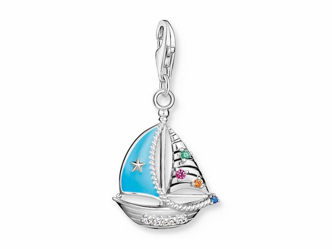 Thomas Sabo 1927-340-7 Charm-Anhänger - Silber geschw. + Glas-Keramik Stein + Emaille - Segelbooot