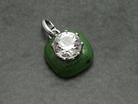 Silber Anhänger - ECHT Jade-Quadrat und Strass Stein