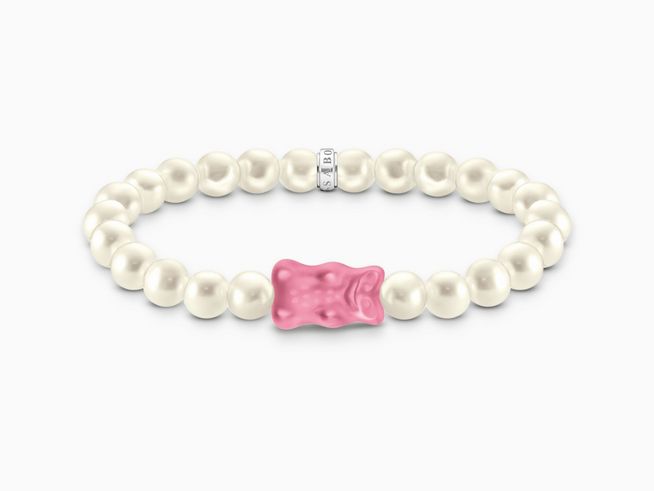 Armband von Thomas Sabo mit HARIBO Gummibärchen Motiv in Rosa und Silber-Zuchtperlen, Länge 17 cm, ideale Ergänzung für jeden Anlass.