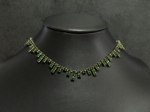 Strass Kette - edel - GRÜN - 43 cm - goldfarben