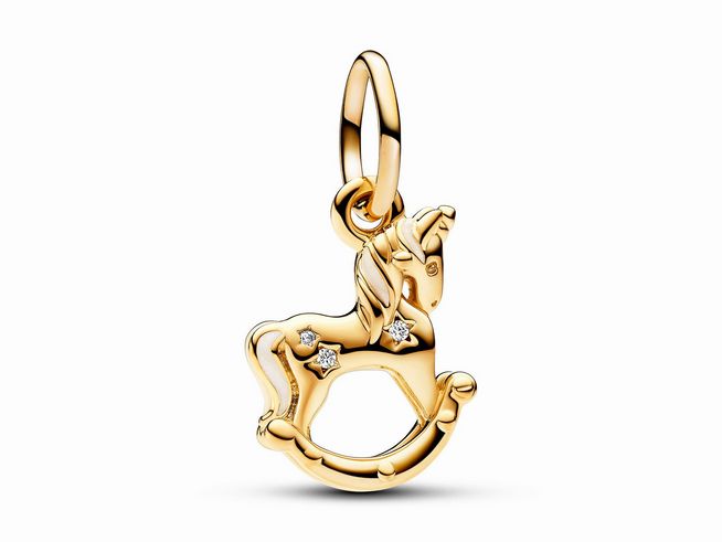 Pandora 762978C01 - Schaukel-Einhorn Charm-Anhänger - Gelbgold Vergoldung - Zirkonia Weiß