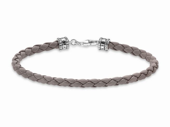 Thomas Sabo Armband - A2011-682-5-L17 Geflochten - Sterling Silber - geschw. + Leder grau 17 cm