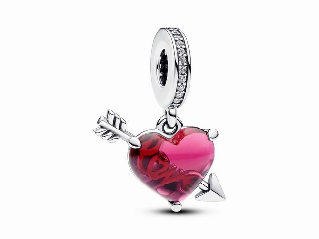 Pandora 793085C01 - Rotes Herz & Pfeil Murano-Glas Charm-Anhänger - Sterling Silber - Zirkonia Rot