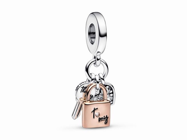 Pandora Charm Anhänger 782506C01 Schlüssel & Vorhängeschloss - Silber & Roségold Verg. - Zirkonia