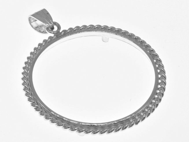 Münzfassung Anhänger - Kordel - 34 mm max. Münzen Durchmesser - 925 Sterling Silber