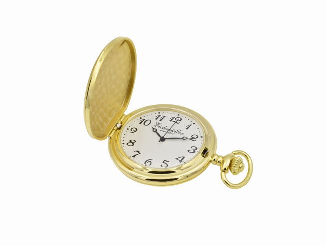 Eichmüller Taschenuhr - Edelstahl mit Deckel - verg. Gelbgold poliert - Mineralglas - 6,5 cm