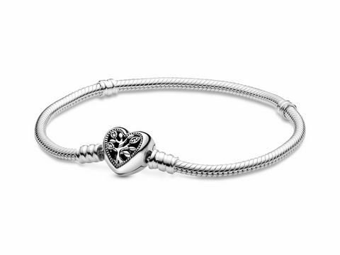 Pandora Silber Armband 598827C01-20 mit Zirkonia und Emaille in Herzform, filigran verarbeitet und 20 cm lang, ideal für die individuelle Gestaltung mit Charms.