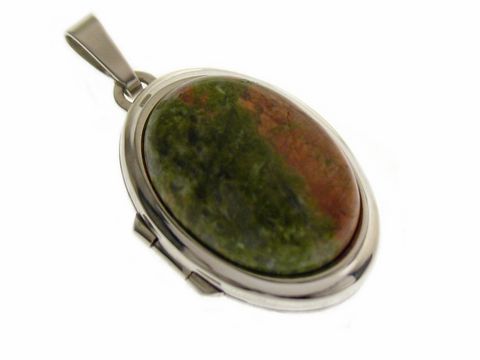 Unakite Stein Medaillon Cabochon Sterling Silber rho.