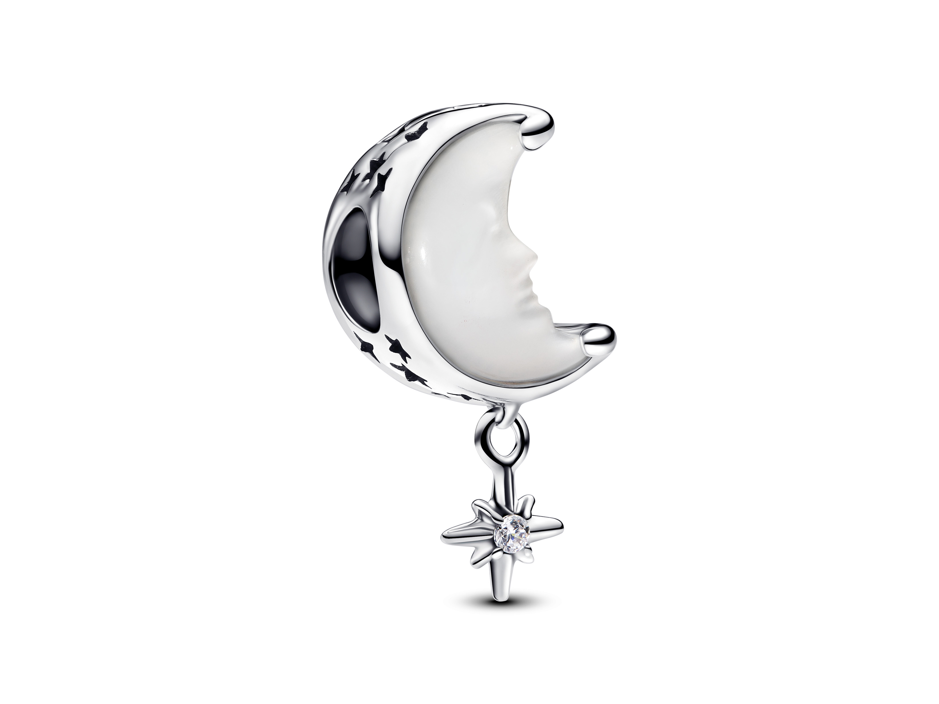 Pandora charm 793594C01 Mond und Stern Silber-Charm mit weißem Bioresin-Perlmutt und klarem Zirkonia