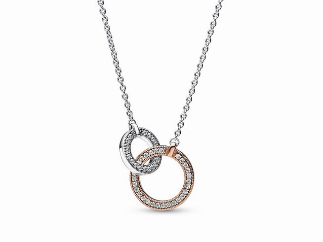 Pandora 382778C01-45 Bicolor Verschlungene Kreise Halskette - Sterling Silber mit Roségold Vergoldung - Zirkonia 45 cm