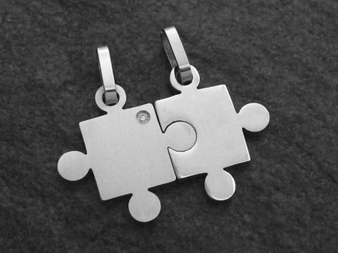 Partneranhänger Puzzleteile Edelstahl 23,3 mm Kristall