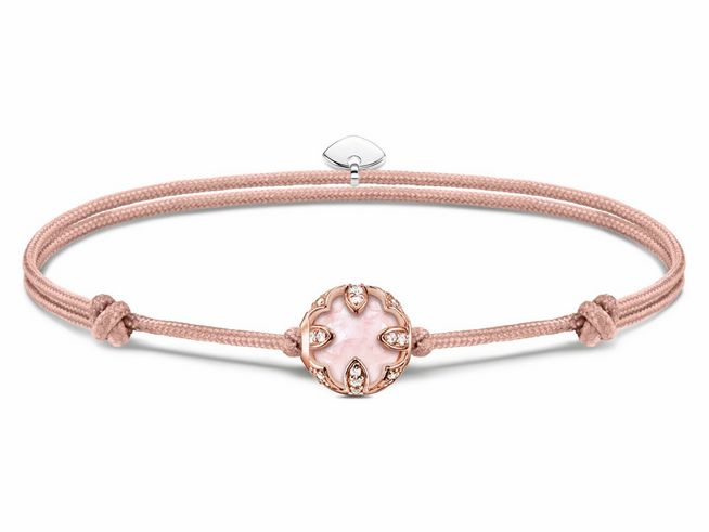 Thomas Sabo A2122-816-40-L22V Armband - Textil mit Karma Bead - silber, vergoldet Roségold & Nylon & Rosenquarz - roségoldfarben