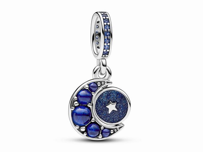 Pandora 792979C01 - Funkelnder Drehender Mond Charm-Anhänger - Sterling Silber - Kristall Blau