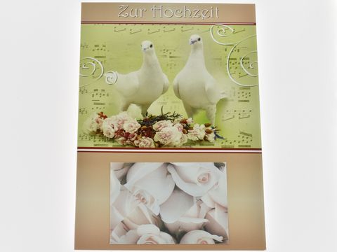 Hochzeitskarte - Karte mit Umschlag mit Täubchen und Rosen