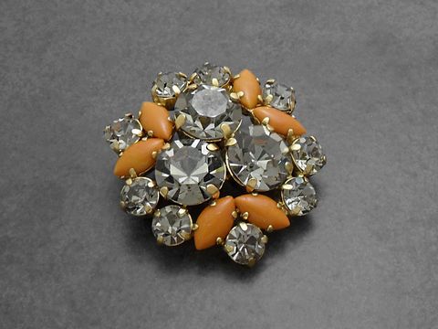 Strass Brosche - shiny - orange-weiß - Strass Schmuck