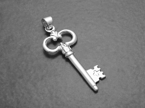 Schlüssel - Sterling Silber Anhänger - 30 mm - rhodiniert