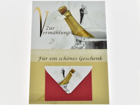 Hochzeitskarte - Karte mit Umschlag und Sektflasche