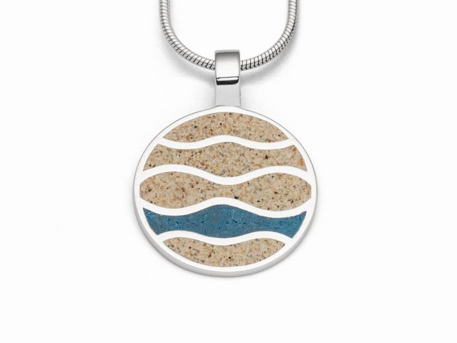 DUR Schmuck P3782 - Sterling Silber Anhänger Strandwellen - Strandsand + blauer Steinsand -