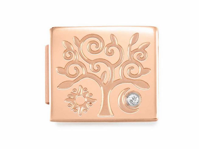 Charm aus Roségold mit einem verschnörkelten Baum-Motiv und Zirkonia, Hersteller Nomination, Modell Classic GLAM Link Edelstahl mit Zirkonia, Artikelnummer 230307 01.