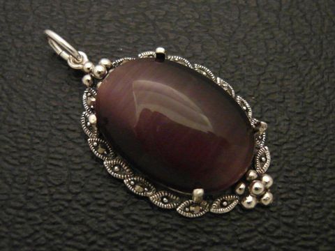 Cabochon - Katzenauge - lila - Silber Medaillon Anhänger