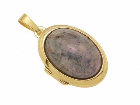 Glas rosa-grau-schimmer Cabochon - Gold 333 Medaillon