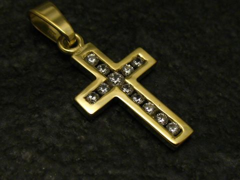 Zirkonia Goldkreuz - Gold Anhänger - Gold 333